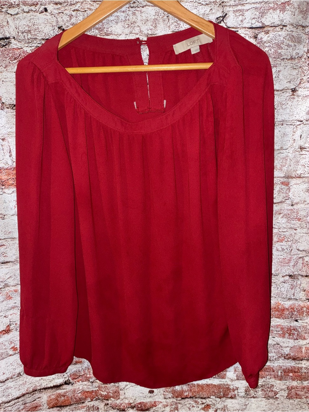 LOFT Red Long-Sleeve Scoop Neck Blouse, Women's